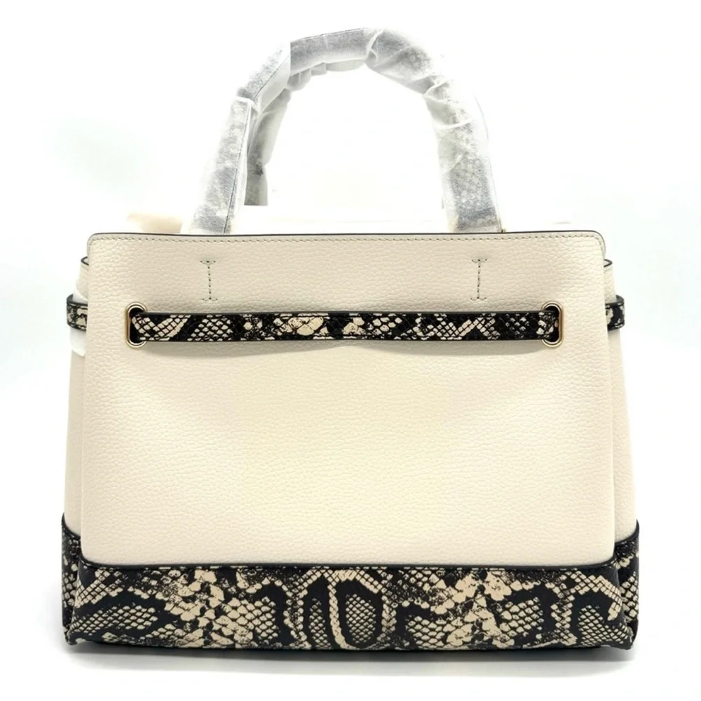 Michael Kors Large Reed Leather Belted Satchel Crossbody Bag Cream Snakeskin - Picture 5 of 11